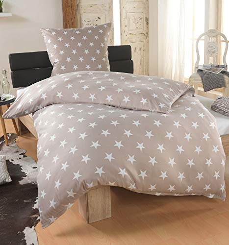 DreamHome 2 teilige Sterne Bettwäsche Bettbezug 135x200 und Kissenbezug 80x80, Farbe:Taupe