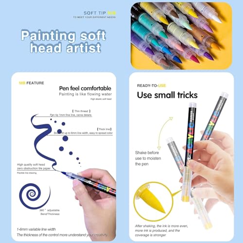 Image of Acrylic Paint Markers Brush Tip Set, Direct Liquid Ink Paint Pens for Rock Painting, Canvas, Wood, Glass, Ceramic, Fabric, Stone & Plastic, Quick Dry Markers (Acrylic Brush Marker 24Pic)