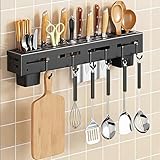 JAMBUVANTI 1Pcs, Kitchen Shelf Stainless Steel Floating Shelves Wall Mount Knife Holder, Spatula Ladle 6 Hanging Hooks|Cutlery Holder Storage Rack High Grade Metal Multi-Purpose
