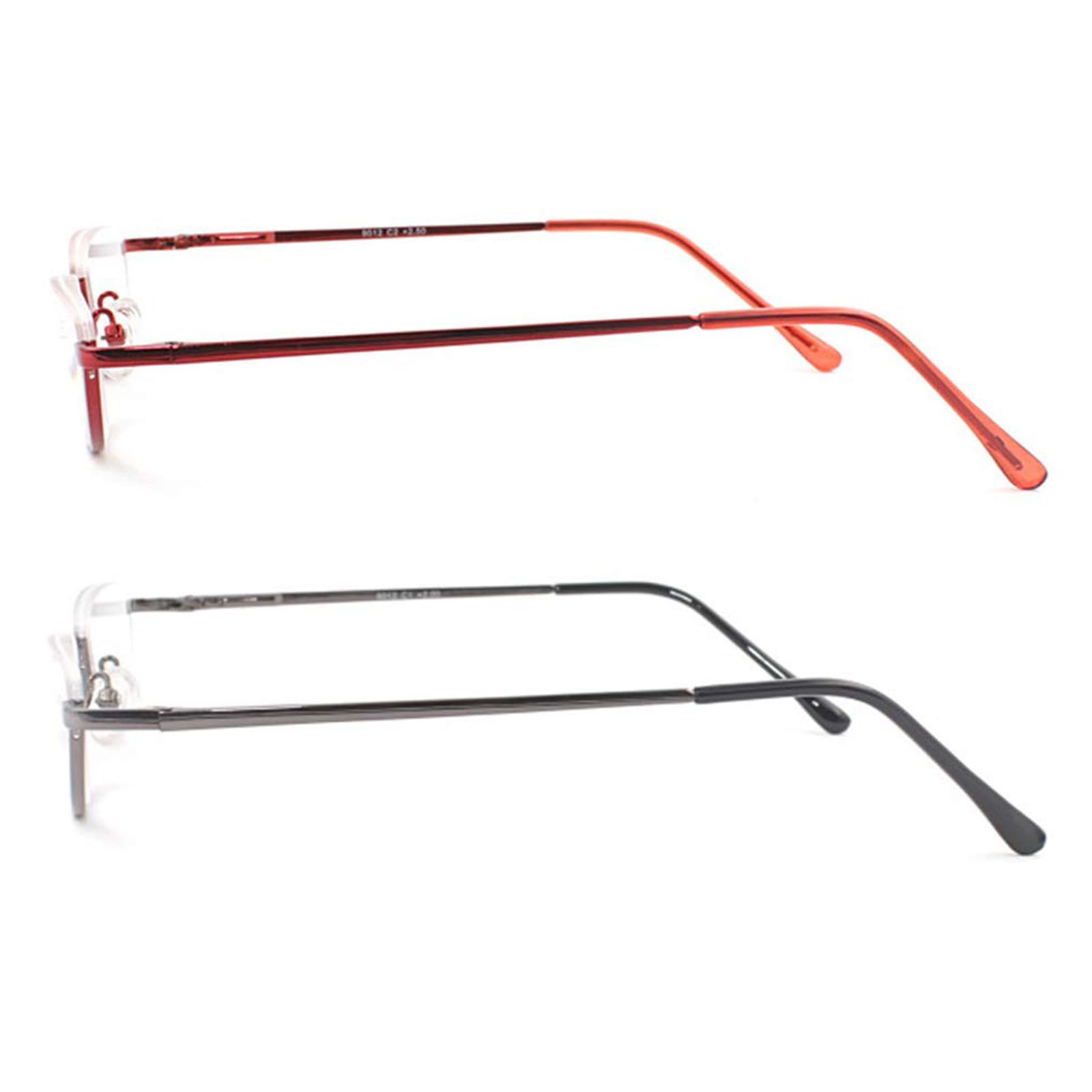 MMOWW 2 Pack Half Moon Reading Glasses for Men Women Slim Metal Half Frame Readers Semi Rimless Eyewear with Spring Hinge (Red+Gray - Image 3