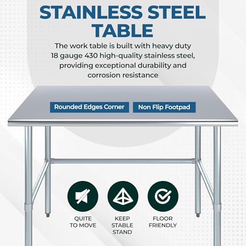 Image of 24 inch Deep x 72 inch Long Open Base Stainless Steel Work Table - Express KitchQuip NSF Certified Commercial Prep Table with Galvanized Legs for Kitchen, Food Truck & Garage