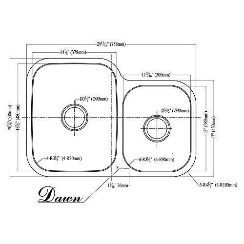 Dawn Asu110R Undermount Double Bowl Sink, Polished Satin #TOP1