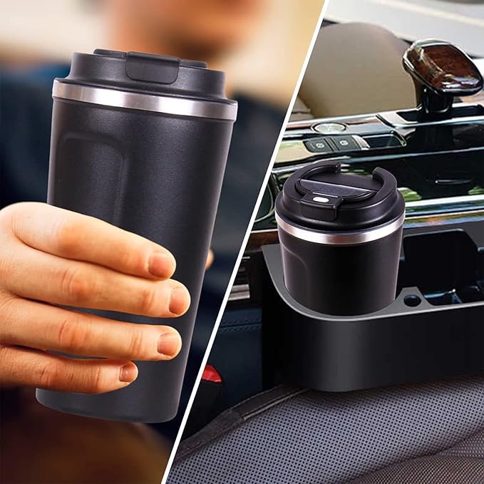 Image of Insulated Thermal Coffee Mug, Stainless Steel Travel Mug | Double Wall Vacuum Insulated, Black | 8 Hrs Hot & 14 Hours Cold | Ideal for Personal & Corporate Gifting-380ml-Black