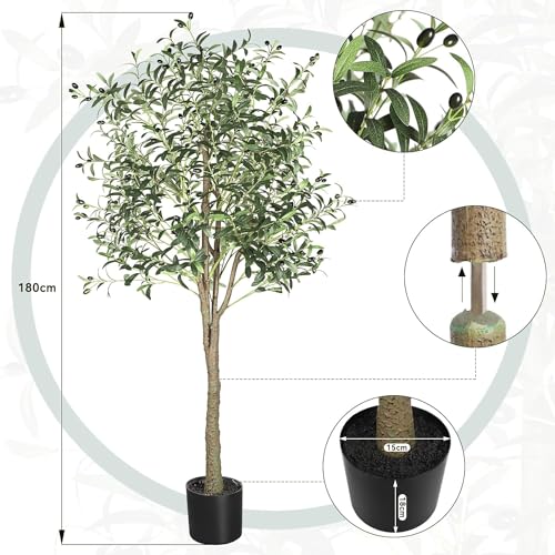 YOLEO Künstlicher Olivenbaum 180cm kunstpflanze Künstliche Pflanzen groß Olivenbaum Künstlich Kunstbaum wie echt für Wohnzimmer Schlafzimmer Büro Deko (Typ 2)