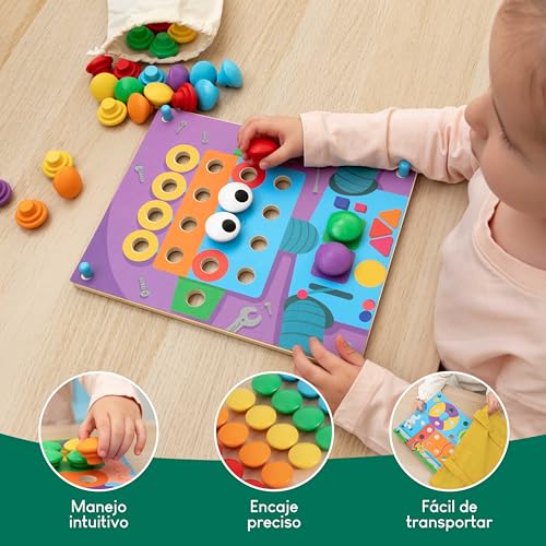 Miniatura 5 de Bonnyco Puzzle De Madera Con 50 Plantillas, 32 Botones Y Bolsa De Algodón