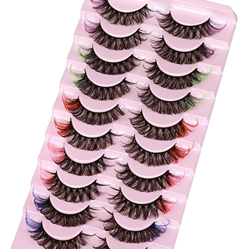 Wiwoseo False Eyelashes Colorful Russian Strip Lashes Colored Faux Mink Lashes Natural Wispy Fluffy 18Mm 3D Effect Color Fake Eyelashes For Festival 10 Pairs Pack #TOP5