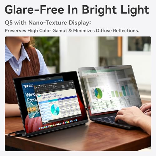 Image of EHOMEWEI Q5 Portable Monitor 2.5K 120Hz 16 inch QLED,Hummingbird Anti-Glare Screen 400 Nits HDR 100% DCI-P3 1500:1 sRGB, FreeSync, 16:10 Widescreen Eye Care, Laptop /PC /Phone /Game Console