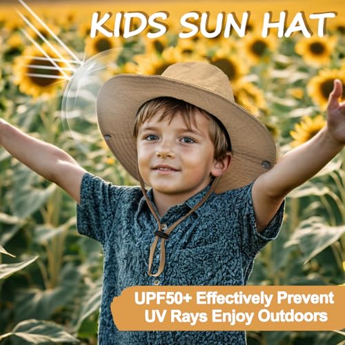 Image of Outdoor Kids Sun Hat UPF 50+ Quick Dry Foldable Bucket Hat Lightweight Adjustable Fishing Safari Hat for Girls and Boys