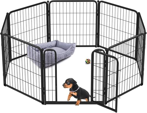 FXW Dog Playpen for Indoor Use - Wide gate and Safe Play, Heavy Duty 24 Inch 8 Panels Dog Pen for Puppies and Small Dogs, Black