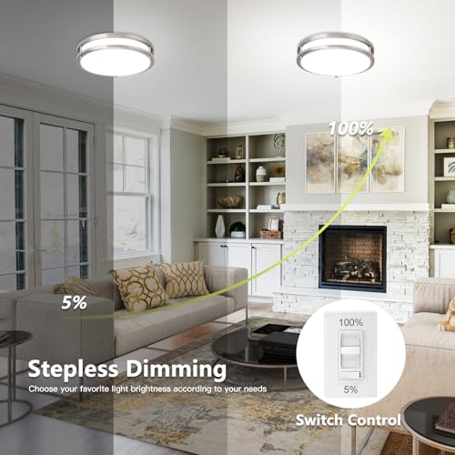 Image of Flush Mount Ceiling Light - 2 Pack 14″ 36W 3000K /3500K /4000K /5000K /6000K Dimmable Led Ceiling Light Fixture for Kitchen Hallway Bedroom Bathroom (2, Brushed Nickel, 14 Inch)