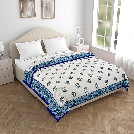 Image of EMIOUR 400 TC Pure Cotton Soft Jaipuri AC Quilt /Razai /Rajai Floral Print,Jaipuri razai Double Bed for Winter Printed (Multicolor, Double Bed, 90 x 105 inch) (Design 4, Single Bed)
