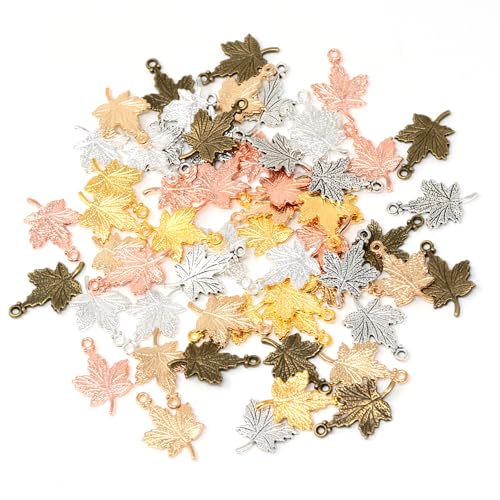 Honbay 60PCS Vintage Alloy Fall Charms Pendant Autumn Maple Leaf Pendant Thanksgiving Halloween Bead Charms for Earrings Necklaces Jewelry Crafts Making - 6 Colors