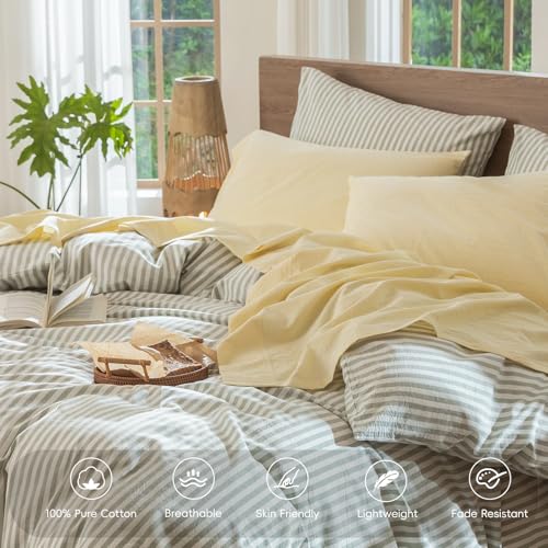 Image of MooMee Sheet Set 100% Washed Cotton Linen-Like Extra Deep Pocket Cal King | Relaxed Linen-like Texture. Soft, Breathable & Lightweight Comfort. 15-19 inch Extra Deep Pocket with All-around Elastic