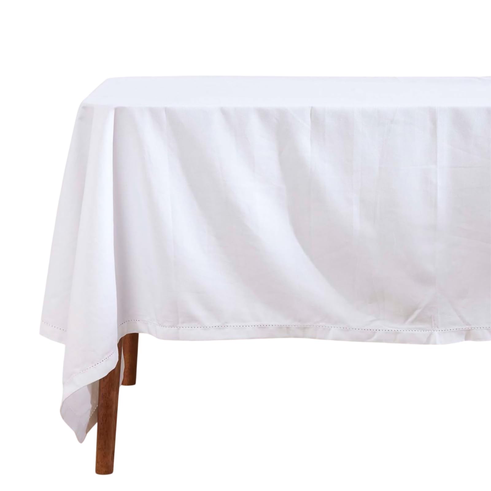 HOMESCAPES White Table Cloth, Plain Cotton Tablecloth, Extra Large Rectangular, Handcrafted & Durable Dining Table Cover with Hem Stitch, Hypoallergenic, Washable, 178 x 300cm