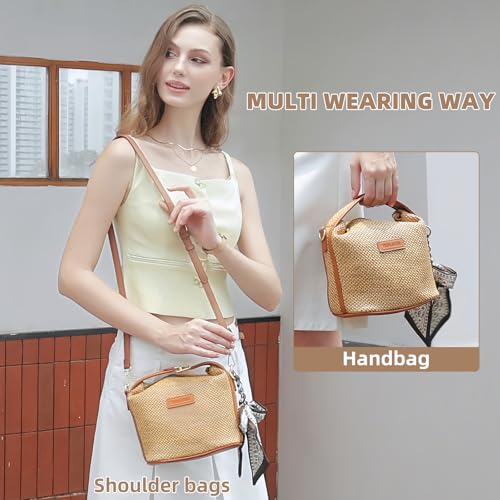 2025 Straw Purses for Women, Woven Crossbody Bags with Detachable Chain & Leather Straps, Straw Handbag Summer Purse Beach Woven Bag for Travel Vacation2