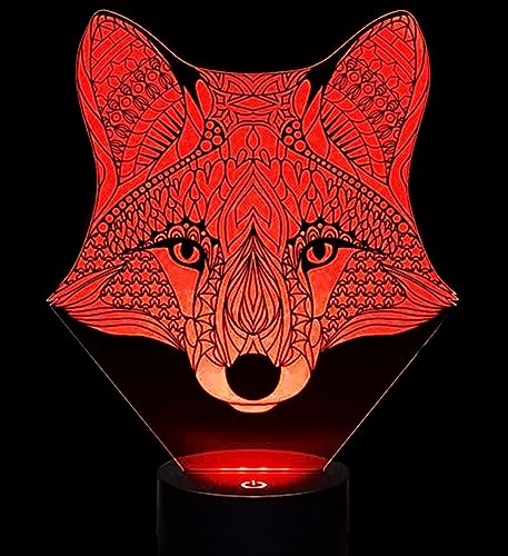 Lámpara de mesa ilusión 3D Fox 16 colores USB miniatura 2