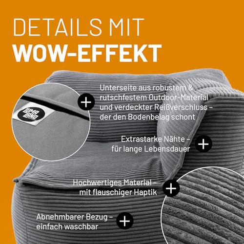 Lumaland Modulares Eckteil rechts - Cord-Reihe | Indoor Sitzsack mit Softer Struktur, ideal Sofa Modulen & zum Pouf | Bean Bag mit Füllung - für Wohnzimmer & Co. - 81x81x70 cm