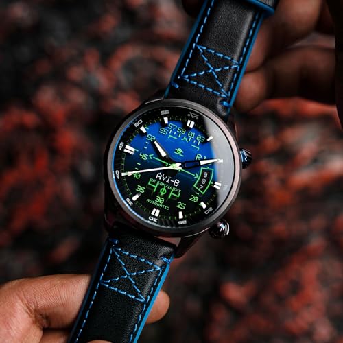 Image of AVI-8 Men's 44mm Hawker Harrier HUD Automatic Watch with Rubber /Leather Strap AV-4117