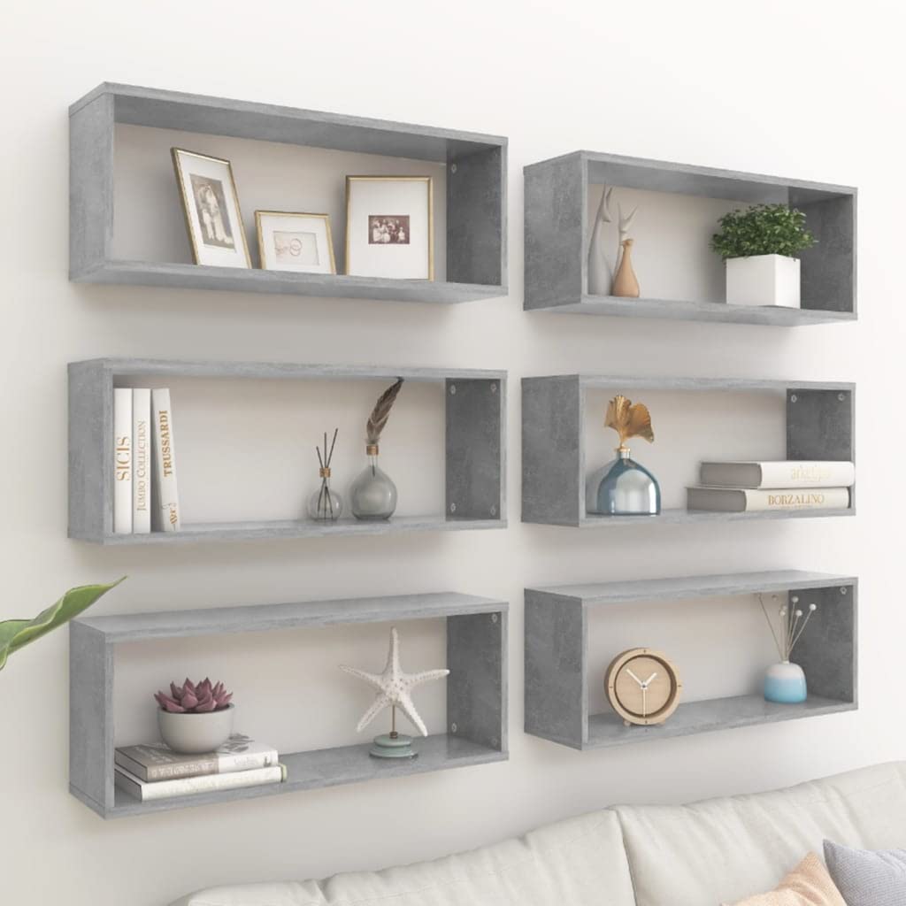 vidaXL Étagères Murales Cube 6 pcs, Supports Suspendus, Tablettes Flottantes, Meubles de Salon Salle de Séjour, Gris Béton Bois d'Ingénierie
