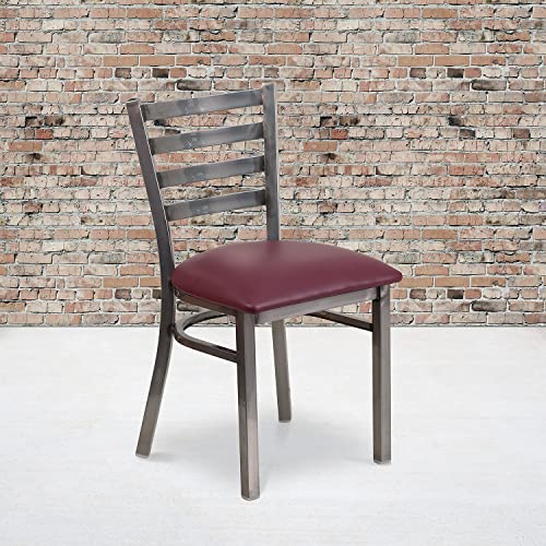 Image of Flash Furniture 2 Pk. HERCULES Series Clear Coated Ladder Back Metal Restaurant Chair - Burgundy Vinyl Seat
