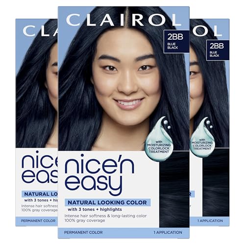 Clairol Nice'n Easy Permanent Hair Dye, 2BB Blue Black | 100% Gray Coverage | Long‑Lasting, Natural‑Looking Color & Shine | Pack of 3