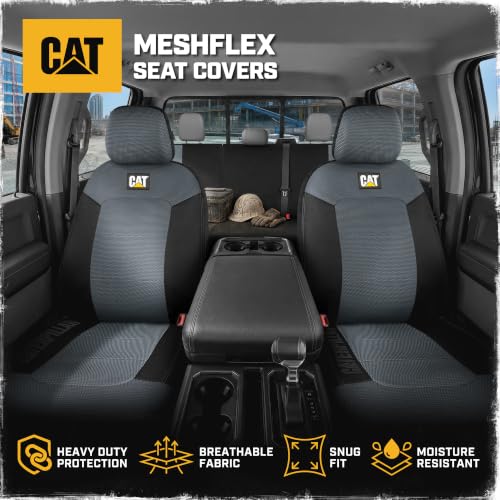 Image of CAT MeshFlex Seat Covers Full Set for Full-Size Pickup Trucks Only - Gray | Front Bucket Seat Covers & 60 /40 Split Rear Bench Protector - Interior Accessories For F-150, Silverado, Ram, Sierra & Tundra