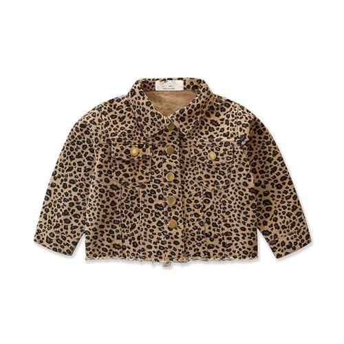 Children's Spring Denim Jacket Baby Girl's Leopard Print Single breasted Coat