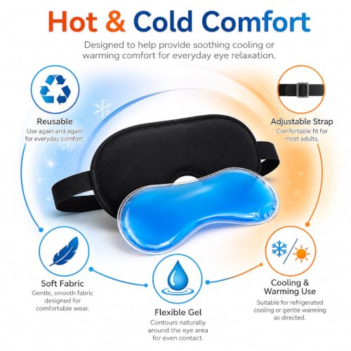 Image of Reusable Hot & Cold Gel Eye Mask with Soft Storage Pouch | Cooling & Warming Eye Compress | Flexible Gel Beads | Comfortable Eye Mask for Relaxation, Puffy Eyes, Daily Eye Care, Travel & Sleep