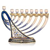 Hanukkah Menorah - Fits All Standard Chanukah Candles - Modern Jeweled Candle Menorahs for Chanukah - David's Harp - Ner Mitzvah