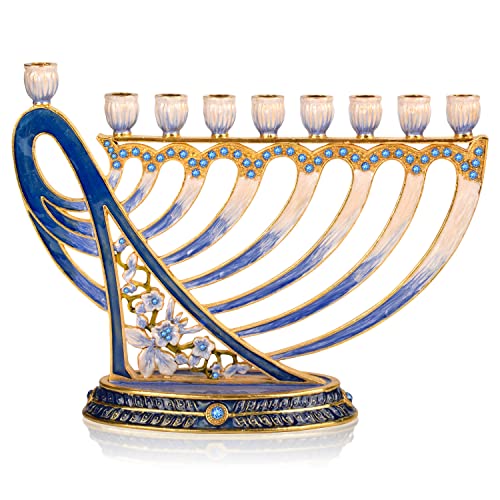 Hanukkah Menorah - Fits All Standard Chanukah Candles - Modern Jeweled Candle Menorahs for Chanukah - David's Harp - Ner Mitzvah