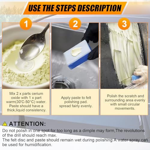 Cerium Oxide, Ceriumoxid Polierpulver, Glaspolierpulver für Optisches Polieren, Glaspolitur Gegen Kratzer im Glas, Glaspolitur Entfernt Mattierungen Kratzer von Autoscheiben Scheinwerfern Spiegeln