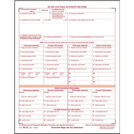 Amazon.com : W-2C Wage Corrected & Tax Statement, SSA Copy A, Laser Tax ...