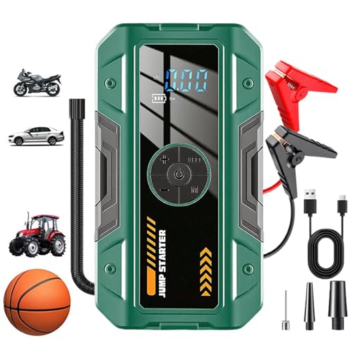 Alimentador de batería genérico, 2 en 1, recargable con iluminación, bloque de arranque con inflador para batería de coche, para vehículo, motocicleta, neumático, viaje, senderismo, escalada pesca