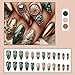 MRSCOL 3D Press on Nails, Fake Nails with Peacock Feather Design, 24 Pcs Press on Nails Almond,Press On Nails Medium Reusable 12 Sizes - 24 Nail Kit with Glue