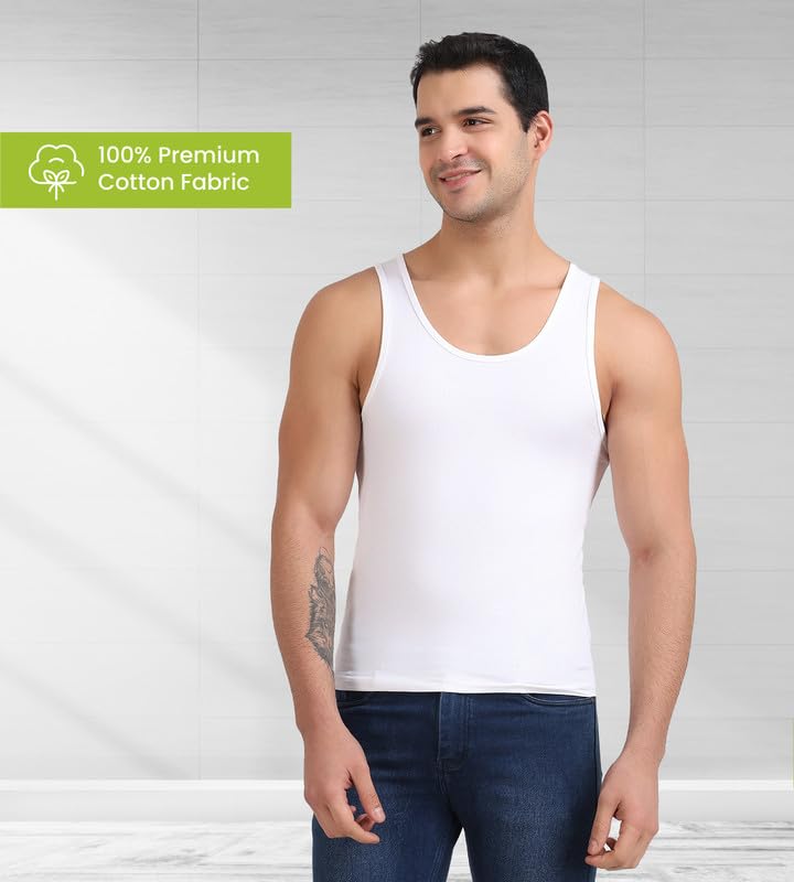 Image of Freecultr Cotton Vest for Men Sleeveless Lightweight Solid Round Neck Comfort Vest | Ultra-Soft Breathable Innerwear Sando for Gym, Sports, Workout, and Everyday Wear | Regular Fit and Durable Design