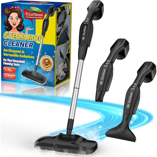 Fastest Heating Steam Mop with Handheld Steam Cleaner 250ML Powerful Floor Steamer for Cleaning Hardwood Laminate Floor Wall Glass and Grout 17 Multi-purpose Accessories & Washable Pads