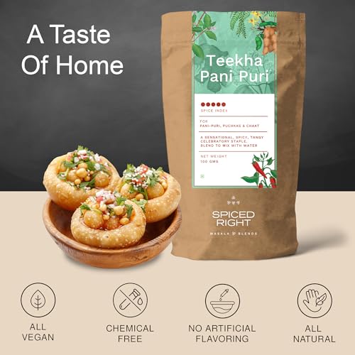 Image of Spiced Right Teekha Pani Puri Masala Powder 100g - Premium Flavoured Golgappa Pani Masala with Authentic Natural Spices | Instant Pani Poori Water Mix for Golgappe & Puchka Lovers