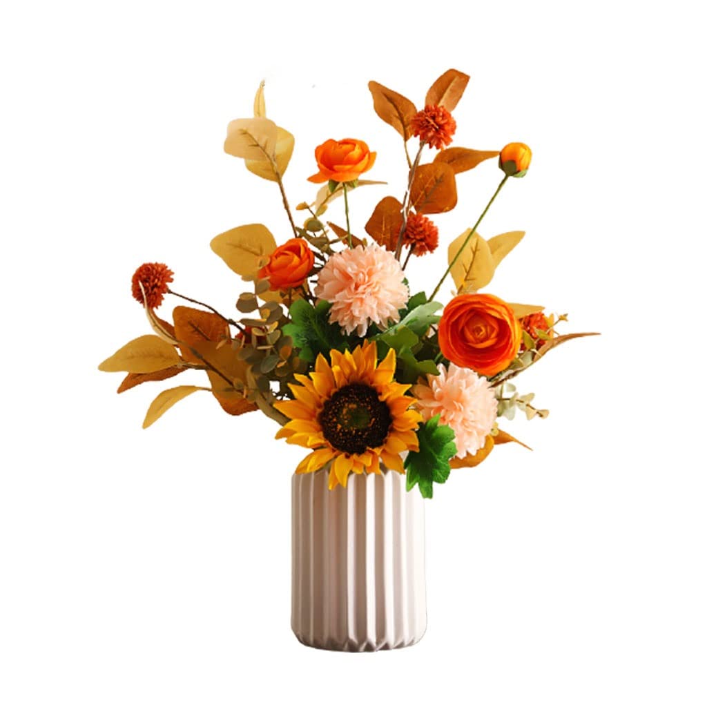 AYCDL Fake Artificial Flowers Silk Cloth With Ceramic Vase Bouquet Set For Home Wedding Decor Flower Arrangements,B-B