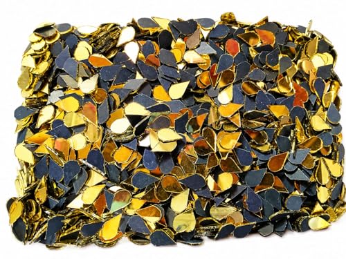 Image of NNJ GROUP 500 Pcs Teadrop Shape Golden Colour Mirror Kit for Lippan Art and Craft Work,Painting, Jewelry Making, Decorative Mirrors 1 Free Fabric Glue