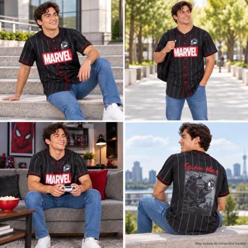Marvel Mens Spiderman Baseball Jersey Novelty Fashion Spidey Shirt - image 2