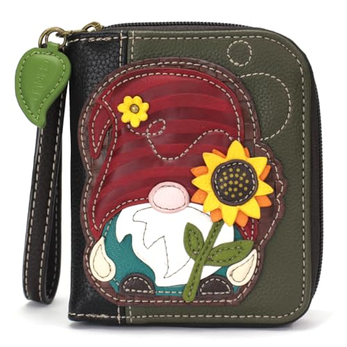 Image of CHALA Zip Around Wallet, Wristlet, 8 Credit Card Slots, Sturdy Pu Leather - Gnome - Olive