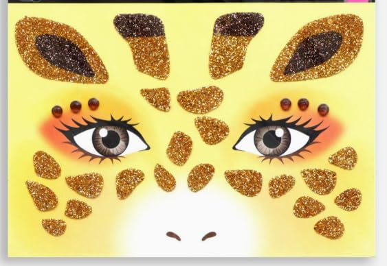 2 Giraffe Face Stickers and 2 Hair Bands, Glitter Embellishment, Easy to Stick and Tear, Party Rhinestone Face Stickers, Suitable for Masquerade Parties and Party Dresses.