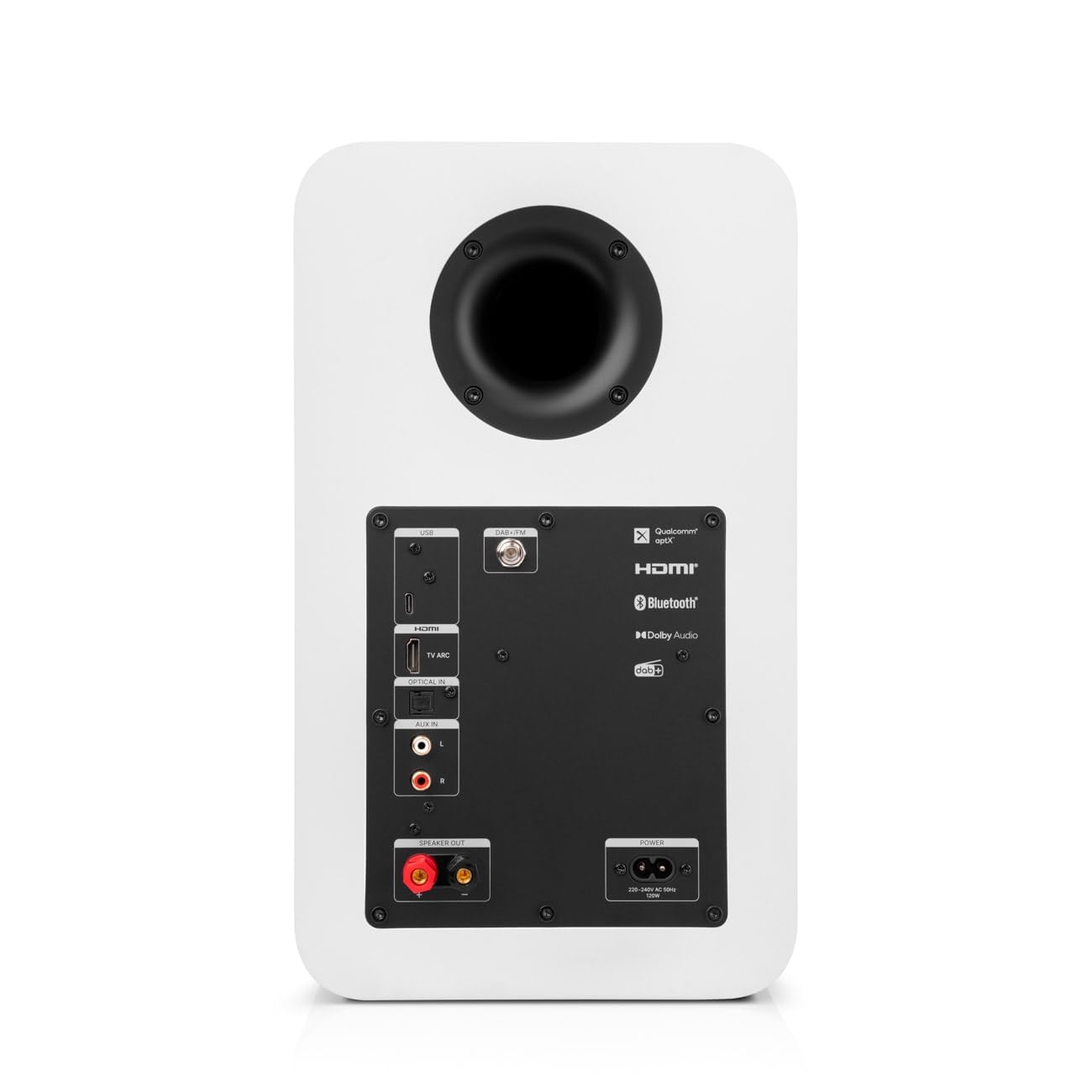 Teufel ULTIMA 25 AKTIV Club Edition 2.1 - Sistema audio con subwoofer - Altoparlante attivo da scaffale con Bluetooth e ricevitore AV integrato, Dolby Audio, DAB+, HDMI ARC CEC, Touch Slider - bianco