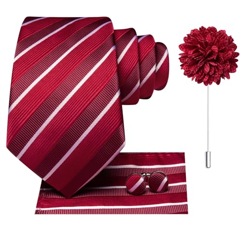 Image of Dubulle Mens Tie and Lapel Pin Paisley Striped Floral Necktie for Men Pocket Square Cufflinks 4PCS Set Wedding Party