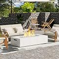Naga Bahna 56" Outdoor Propane Fire Pit Table, Rectangle Terrazzo Fire Table w Blue Fire Glass(50,000 BTU), Patio Firepit Table Gas Fire Table w Rain Cover for Outside, Backyard