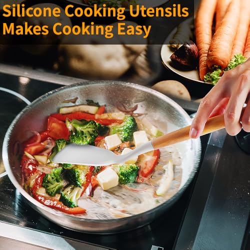 Silicone-Cooking-Utensils-Set-12Pcs-Large-Heat-Resistant-Kitchen-Utensils-Turner-Tongs-Spatula-Spoon-Wooden-Handle-Kitchen-Gadgets-with-Holder-for-Nonstick-Cookware-Dishwasher-Safe-White
