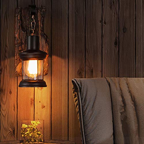 Vintage Appliques Murales Loft Rétro Applique Industrielle Américaine Métal Lampe De Mur E27 Pendentif Lumière Bois De Bateau Ancien Lustre Chambre Bar Décor Abat Jour Verre Plafonnier,1 heads