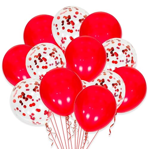 Image of Rozi Decoration Glow Red Metallic & Confetti Balloon Set - 10 Pcs | Romantic Party Balloons for Birthday, Valentine's Day, Anniversary, Wedding & Celebration Decorations