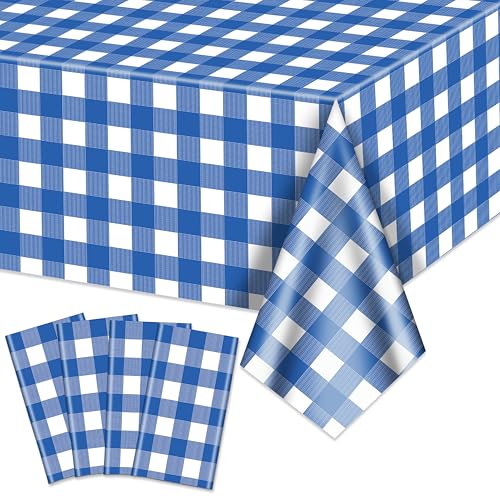 Lot de 4 nappes vichy bleues et blanches imperméables – Housses de table rectangulaires pour...