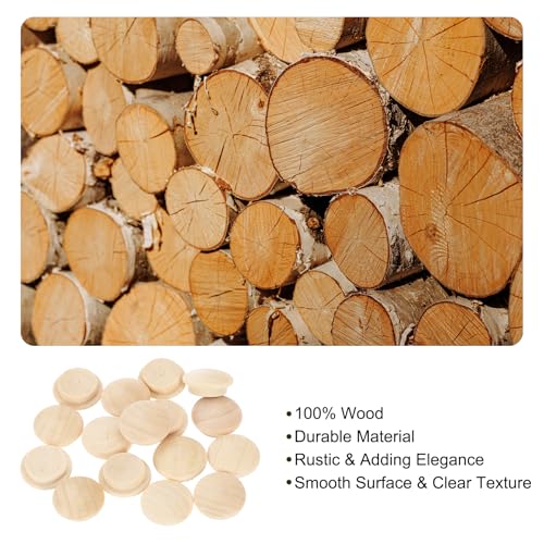 Image of uxcell 16Pcs Wood Button Plugs, 15mm /0.59 inch Hardwood Screw Hole Plug Mushroom Wooden Caps Buttons Wood Plug for Furniture Woodworking Craft Decor (20mm x 15mm)